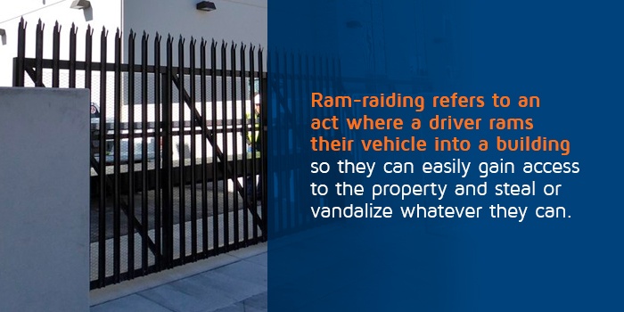 A TYMETAL anti-ram gate protecting against ram raiding