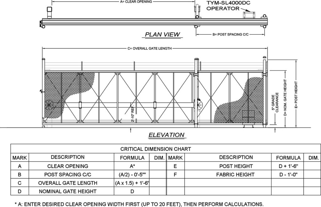 TCG-4 (M30/K4) Crash Rated Cantilever Slide Gate & TYM-SL4000 Operator System elevation