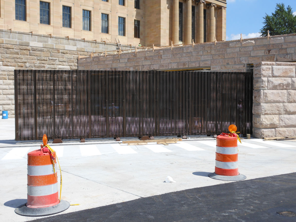 Philadelphia Museum of Art gate with cones in front