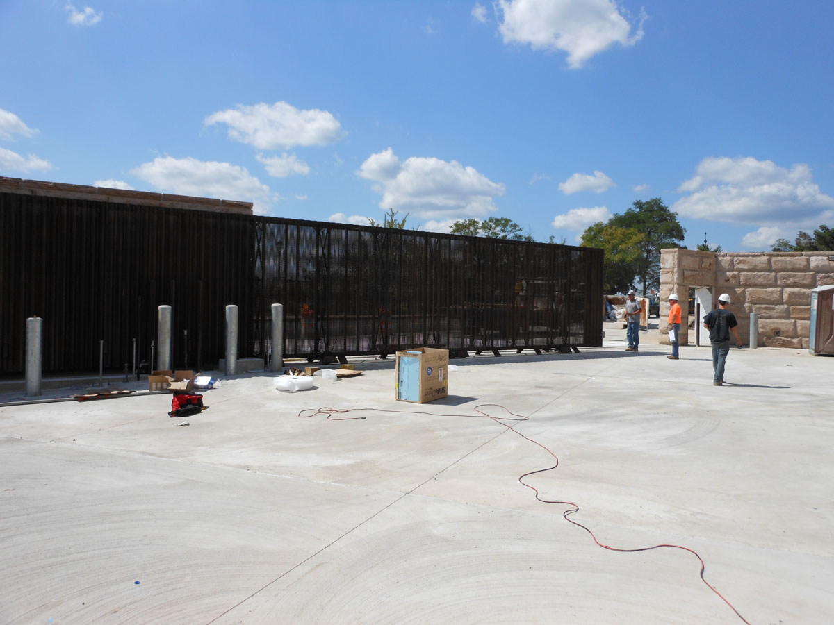 Philadelphia Museum of Art gate with workers around