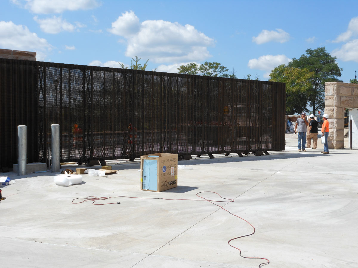 Philadelphia Museum of Art gate from inside, workers around