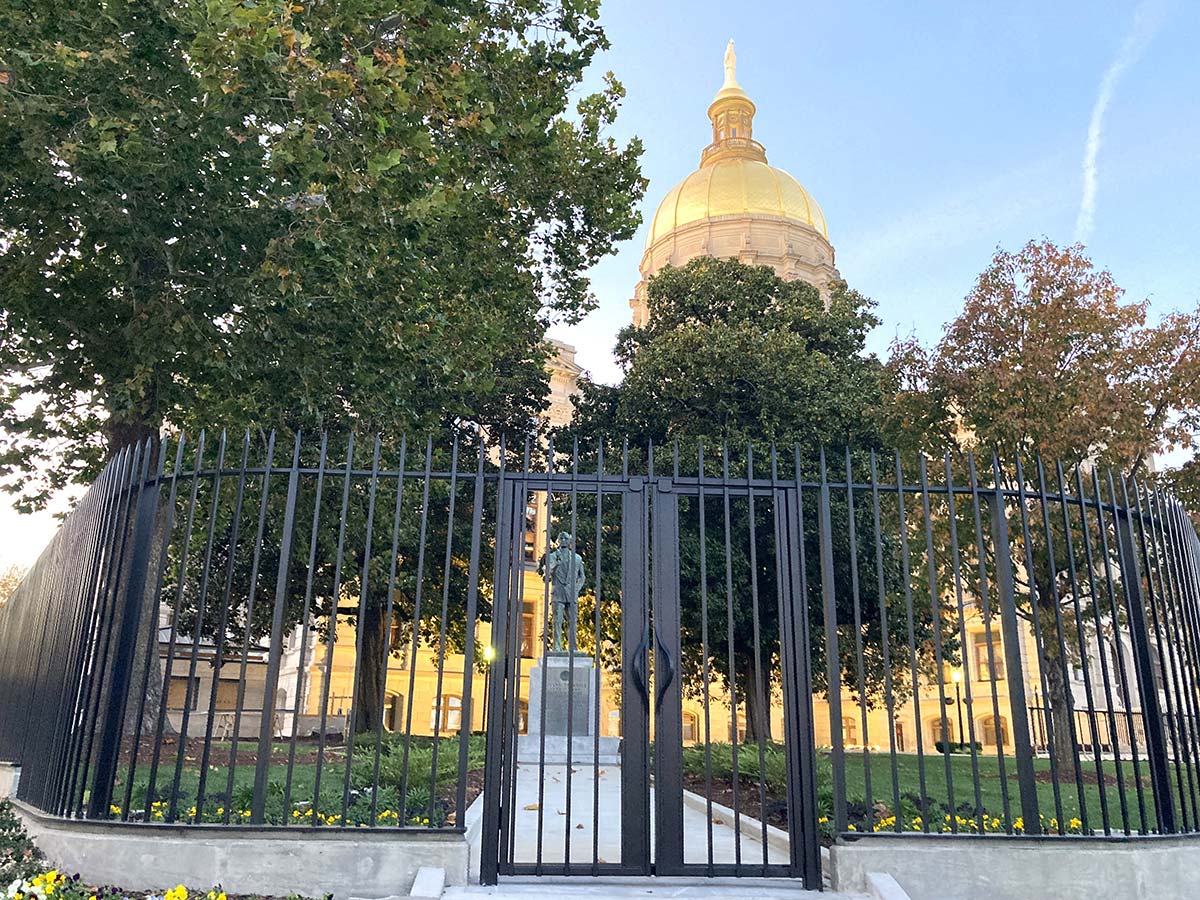 Georgia State Capitol curved fence and pedestrian gate