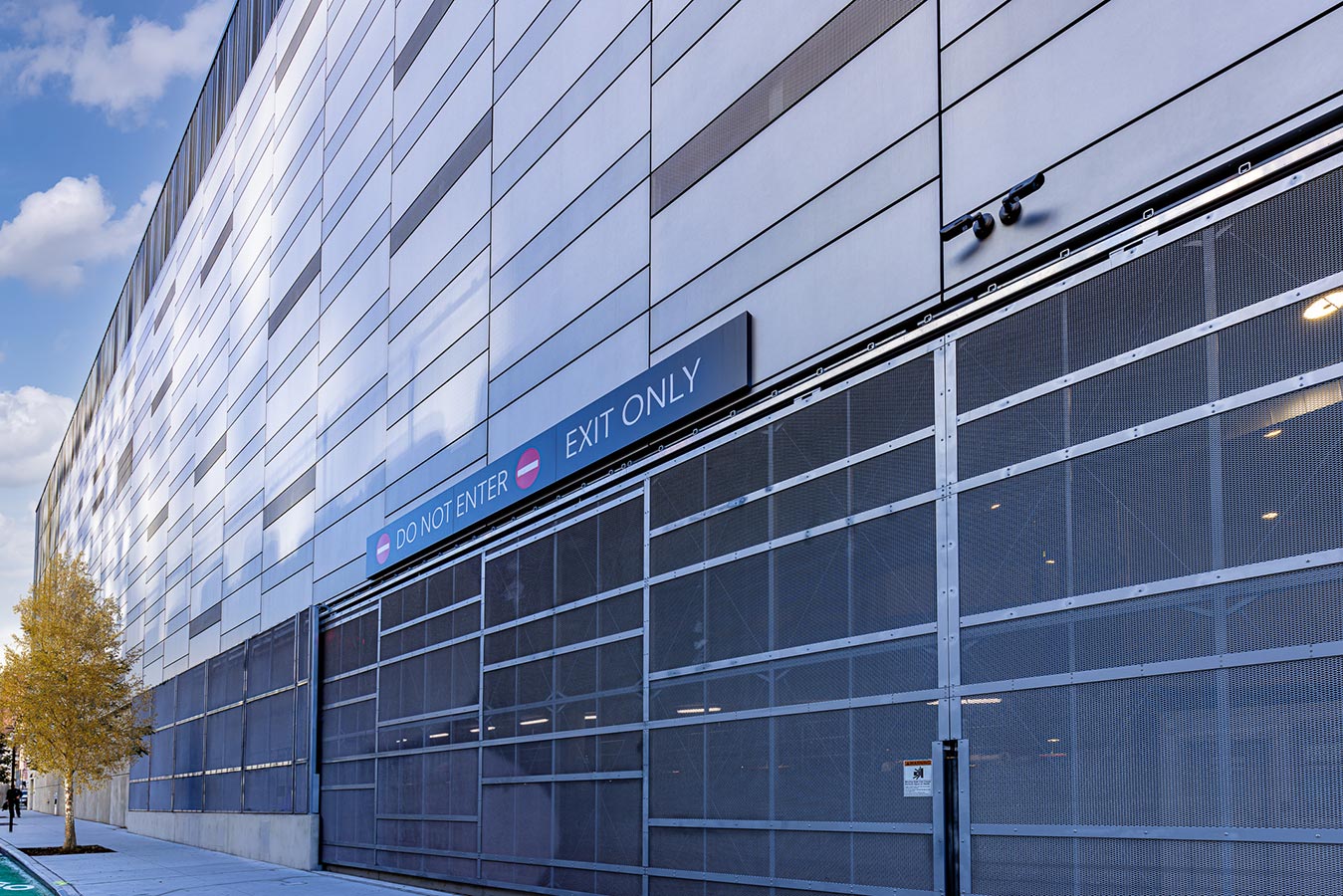Jacob Javits Convention Center exit with gates closed close up